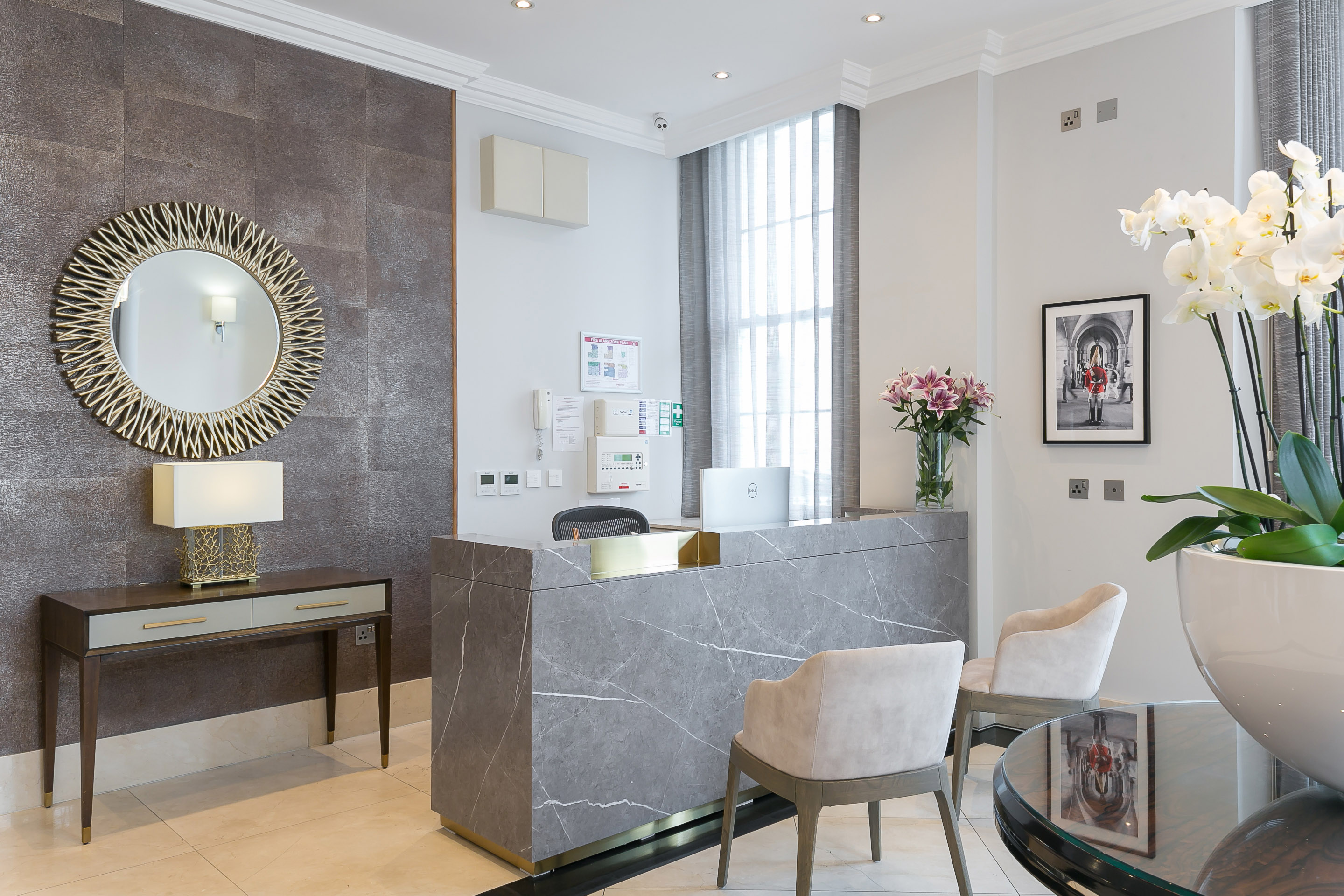 The staffed reception desk at Chilworth Court